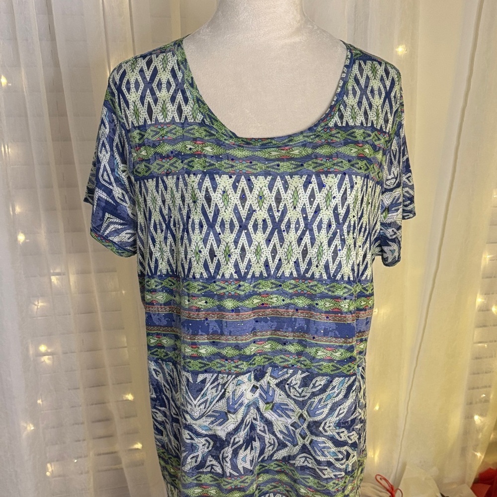 Hannah Blue and Green Geometric Short Sleeve Tee
